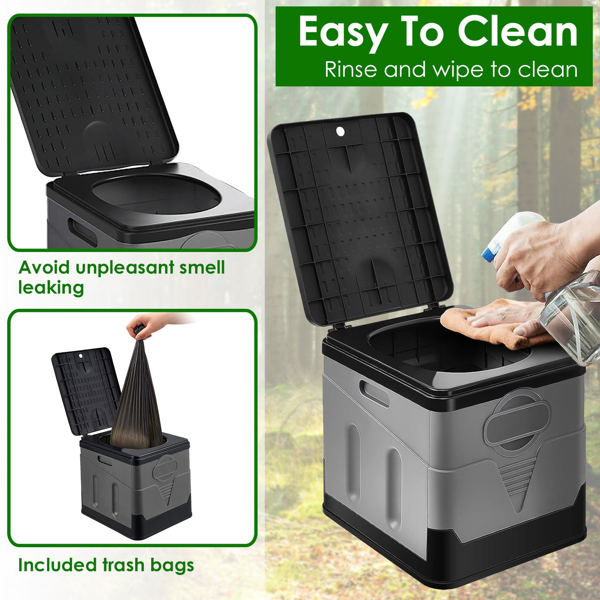 Portable Foldable Camping Toilet with Lid & Carry Bag - Emergency Travel Potty for Car, Hiking & Boating