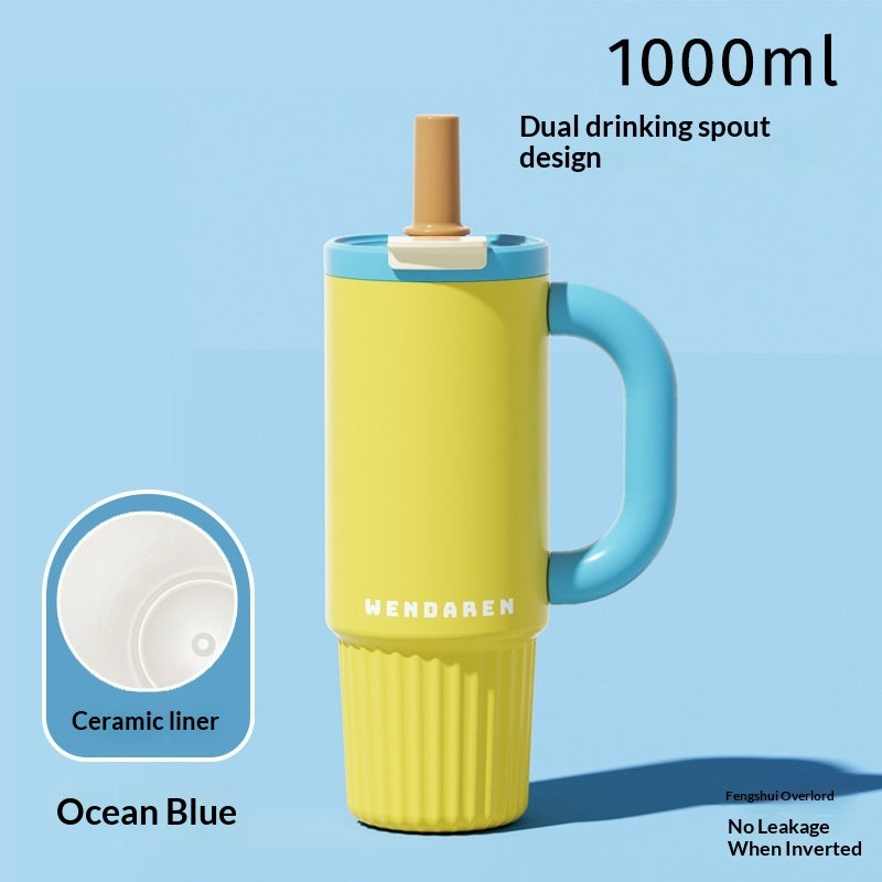 Ceramic-Lined Insulated Water Mug – Stainless Steel, Straw Lid, Perfect for Travel & Outdoors