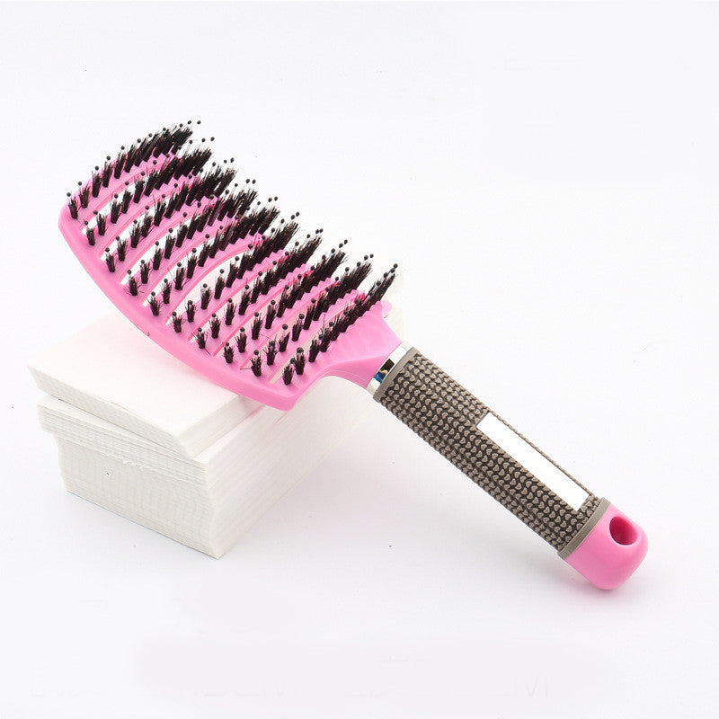 Large Curved Boar Bristle Hair Brush – Massage Comb for Curly & Wavy Hair | Anti-Frizz Detangling & Styling Hairbrush