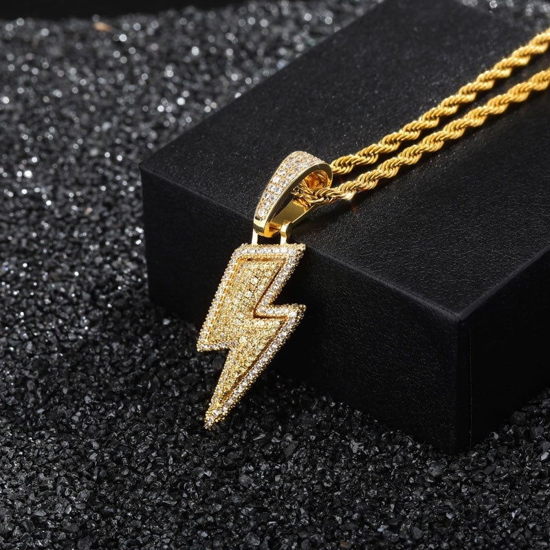 Lightning Hip Hop Pendant Necklace – Micro-Inlaid Zircon Fashion Jewelry, Trendy Hip Hop Street Style Accessory