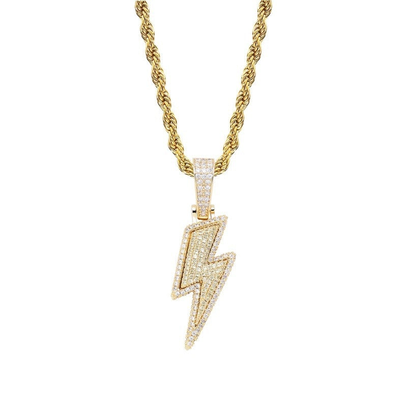 Lightning Hip Hop Pendant Necklace – Micro-Inlaid Zircon Fashion Jewelry, Trendy Hip Hop Street Style Accessory
