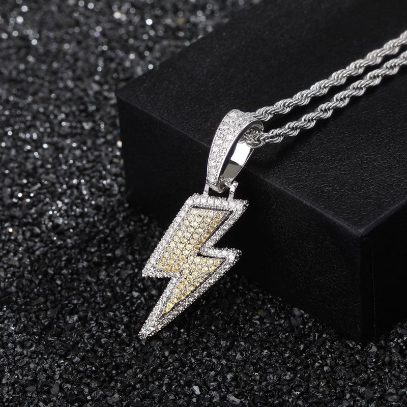 Lightning Hip Hop Pendant Necklace – Micro-Inlaid Zircon Fashion Jewelry, Trendy Hip Hop Street Style Accessory