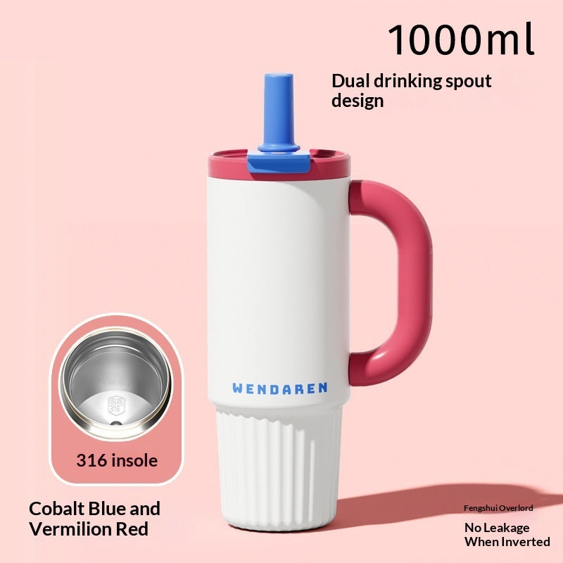 Ceramic-Lined Insulated Water Mug – Stainless Steel, Straw Lid, Perfect for Travel & Outdoors