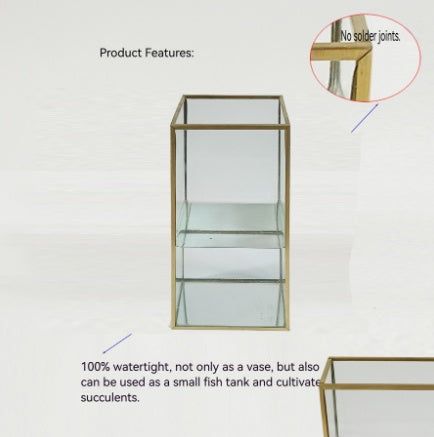 3.4L Trapezoidal Glass Vase with Gold-Inlaid Edges – Seamless Waterproof Decorative Flower Vase for Valentine’s Day, Mother’s Day & Christmas