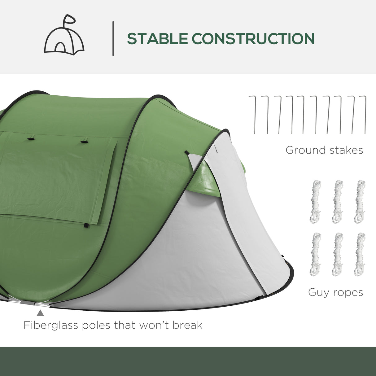 Pop-Up Camping Tent with Porch & Carry Bag – 2–3 Person, 3000mm, Waterproof, Green