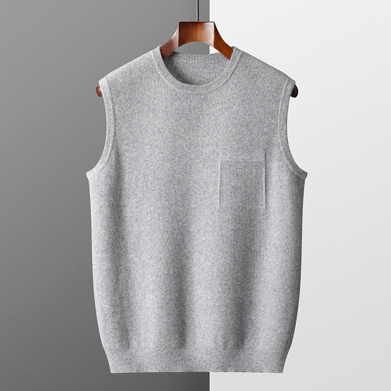 Men’s Round‑Neck Jacquard Knitted Pullover Vest – Business Casual Sleeveless Sweater for Office & Fall/Winter Layering