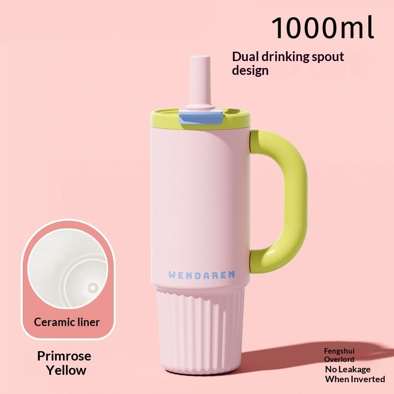 Ceramic-Lined Insulated Water Mug – Stainless Steel, Straw Lid, Perfect for Travel & Outdoors