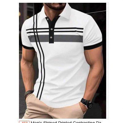 Men’s Casual Printed Button‑Up Shirt – Lightweight Lapel Collar Short Sleeve Top for Everyday, Beach, and Summer Wear