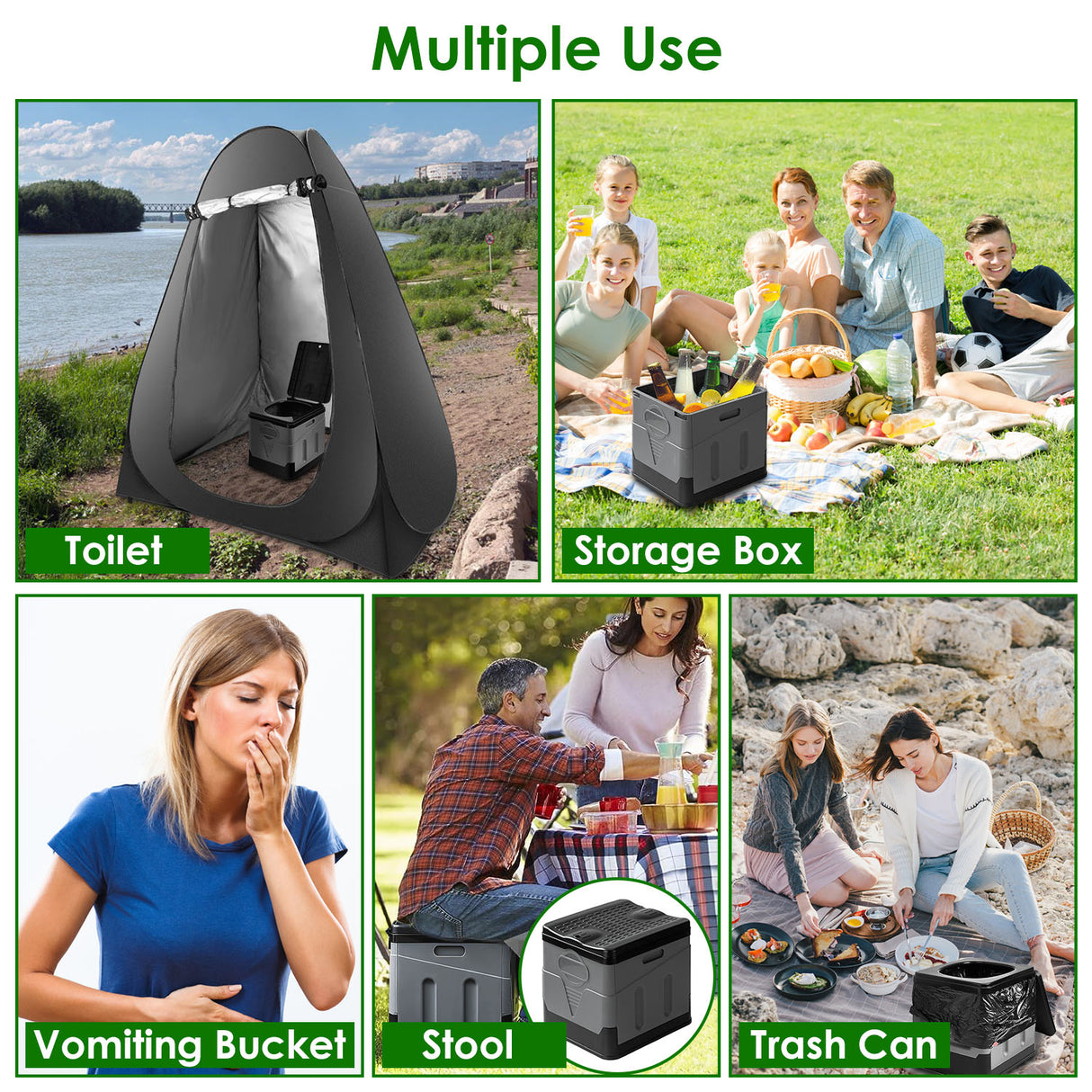 Portable Foldable Camping Toilet with Lid & Carry Bag - Emergency Travel Potty for Car, Hiking & Boating
