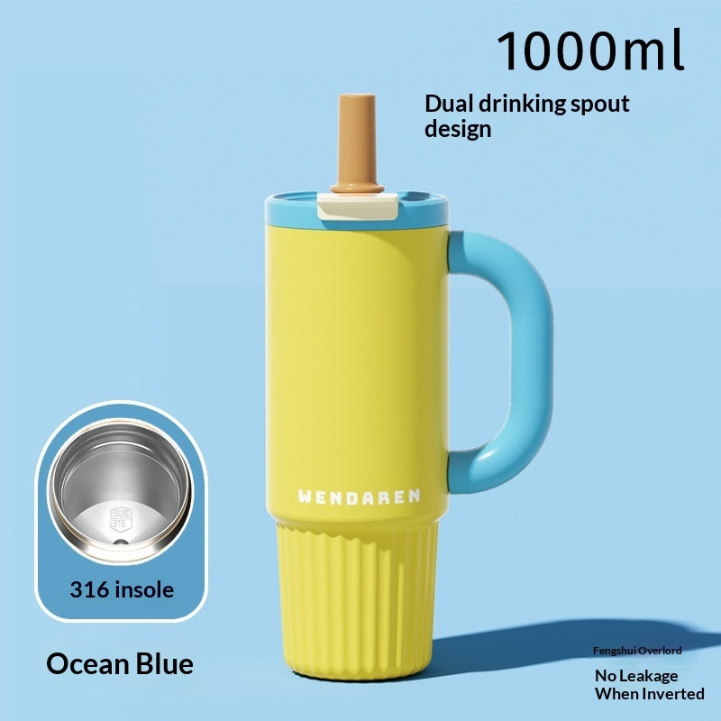 Ceramic-Lined Insulated Water Mug – Stainless Steel, Straw Lid, Perfect for Travel & Outdoors