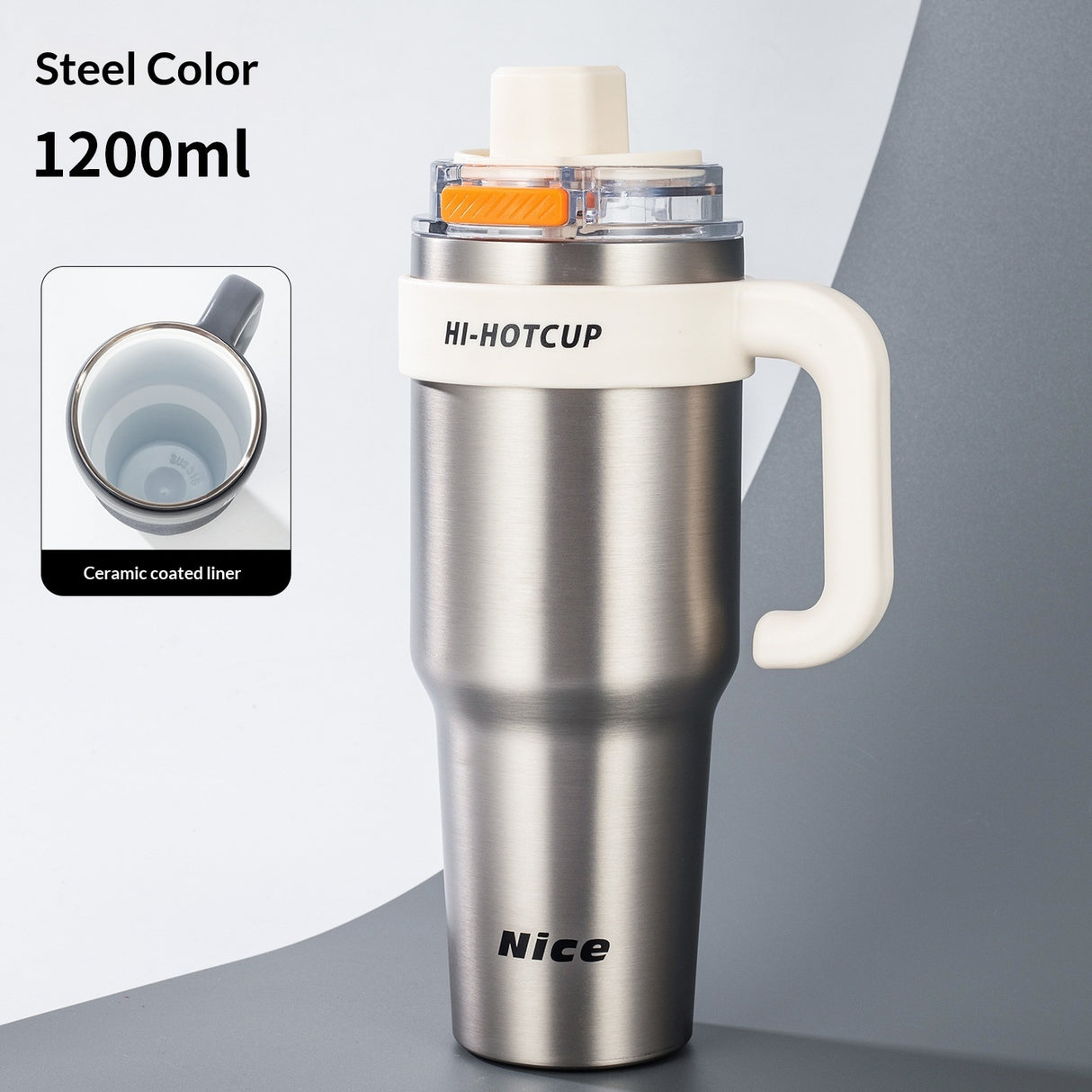 Ceramic-Lined Insulated Water Mug – Stainless Steel, Straw Lid, Perfect for Travel & Outdoors