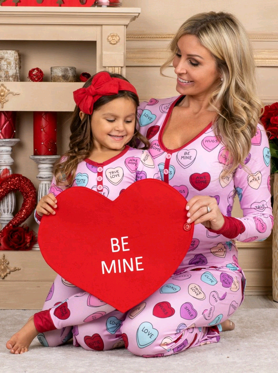 Valentine’s Day Family Pajama Set – Love Print Matching Parent & Child Sleepwear | Casual Homewear PJs