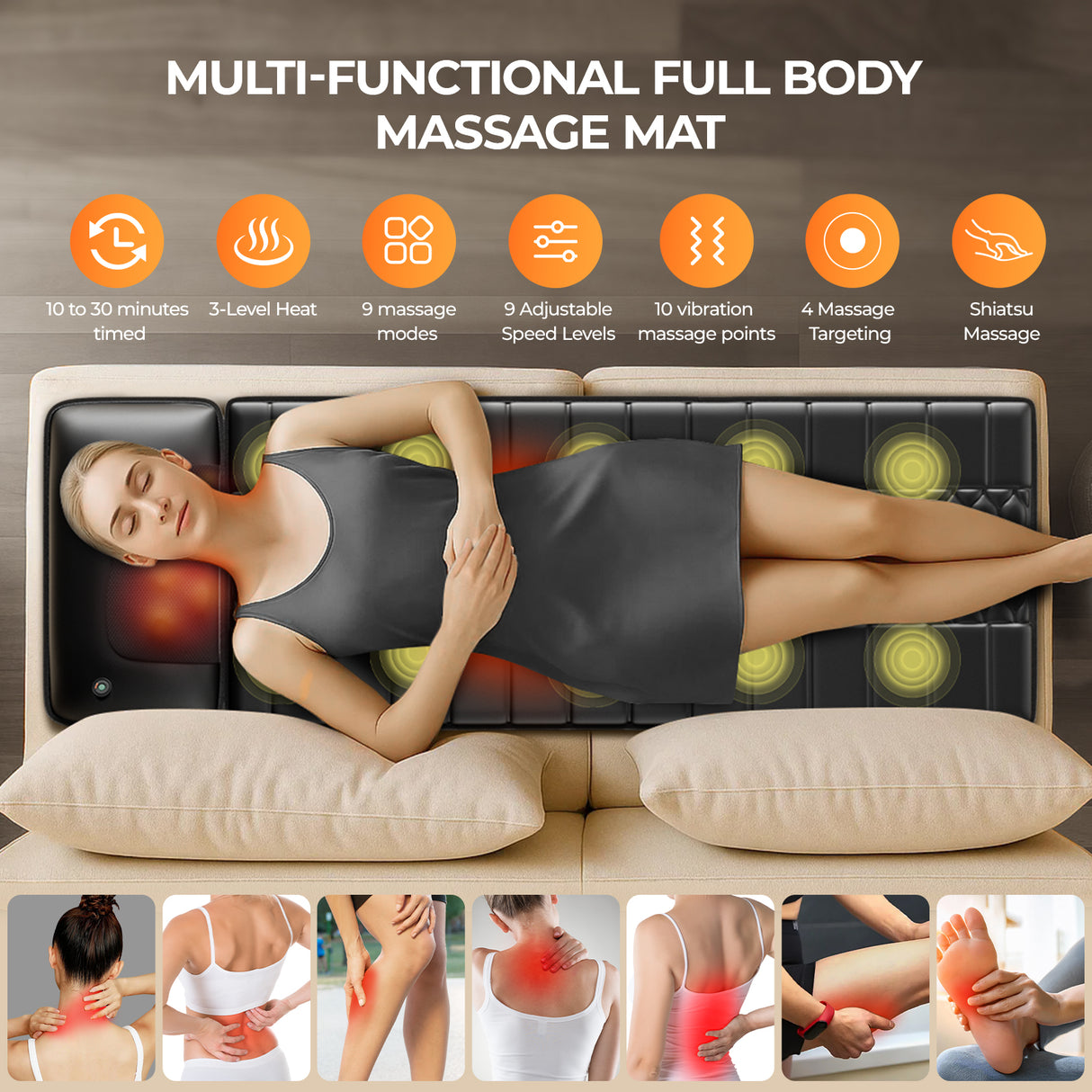 Foldable Massage Mattress with Smart Heating & Timer – Full-Body Relaxation Mat, Portable Heated Massage Pad for Home Use