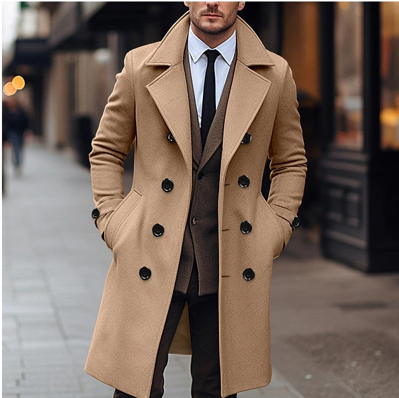 Fall Winter Men’s Woolen Coat – Double-Breasted Long Overcoat | Classic Warm Business & Casual Outerwear
