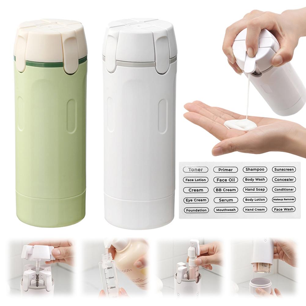 4‑in‑1 Travel Dispenser Bottle – Leak‑Proof Portable Refillable Toiletry Container for Shampoo, Conditioner, Lotion & Perfume