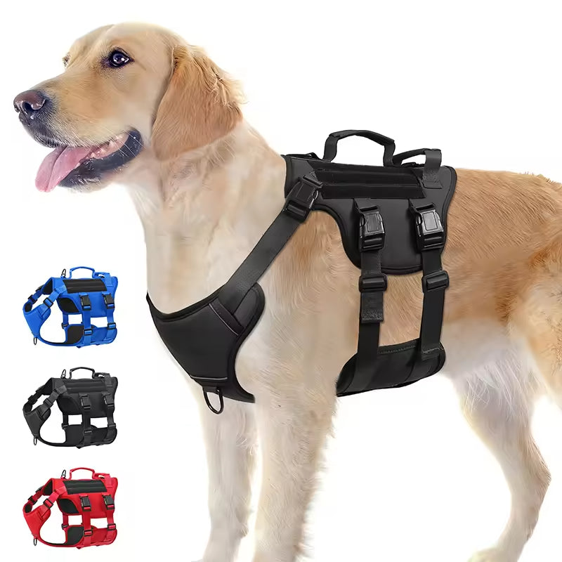 Tactical Dog Harness for Large Dogs – Heat-Resistant Nylon No-Pull Reflective Vest with Dual Handles | Adjustable Heavy-Duty Service Dog Harness