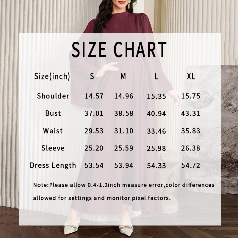 Women’s Middle Eastern Flare Sleeve Maxi Dress – High Neck Twist Waist A-Line Gown | Elegant Modest Evening Dress