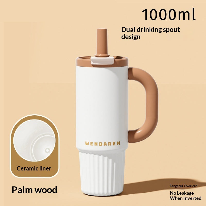 Ceramic-Lined Insulated Water Mug – Stainless Steel, Straw Lid, Perfect for Travel & Outdoors