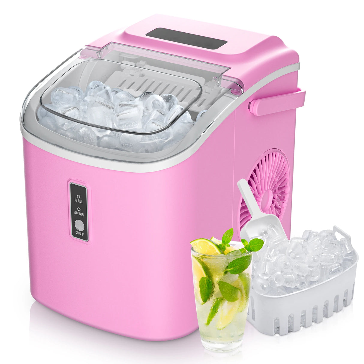 SIMZLIFE Portable Ice Maker Machine – 26.5 lbs/Day | 9 Ice Cubes in 6 Minutes | Auto-Cleaning Countertop Ice Maker with Basket & Scoop