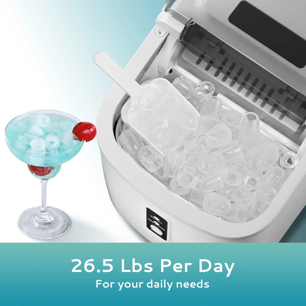 SIMZLIFE Portable Ice Maker Machine – 26.5 lbs/Day | 9 Ice Cubes in 6 Minutes | Auto-Cleaning Countertop Ice Maker with Basket & Scoop