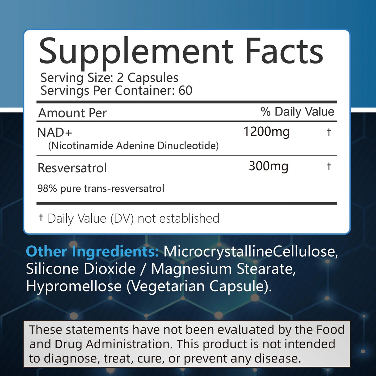 NAD+ Supplements with Resveratrol (120 Capsules)