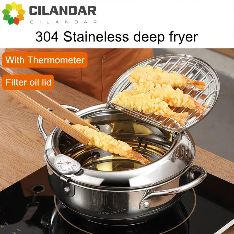 Japanese-Style Tempura Fryer – Mini Oil-Saving Deep Frying Pot with Temperature Control | Household Small Fryer for Tempura & Snacks