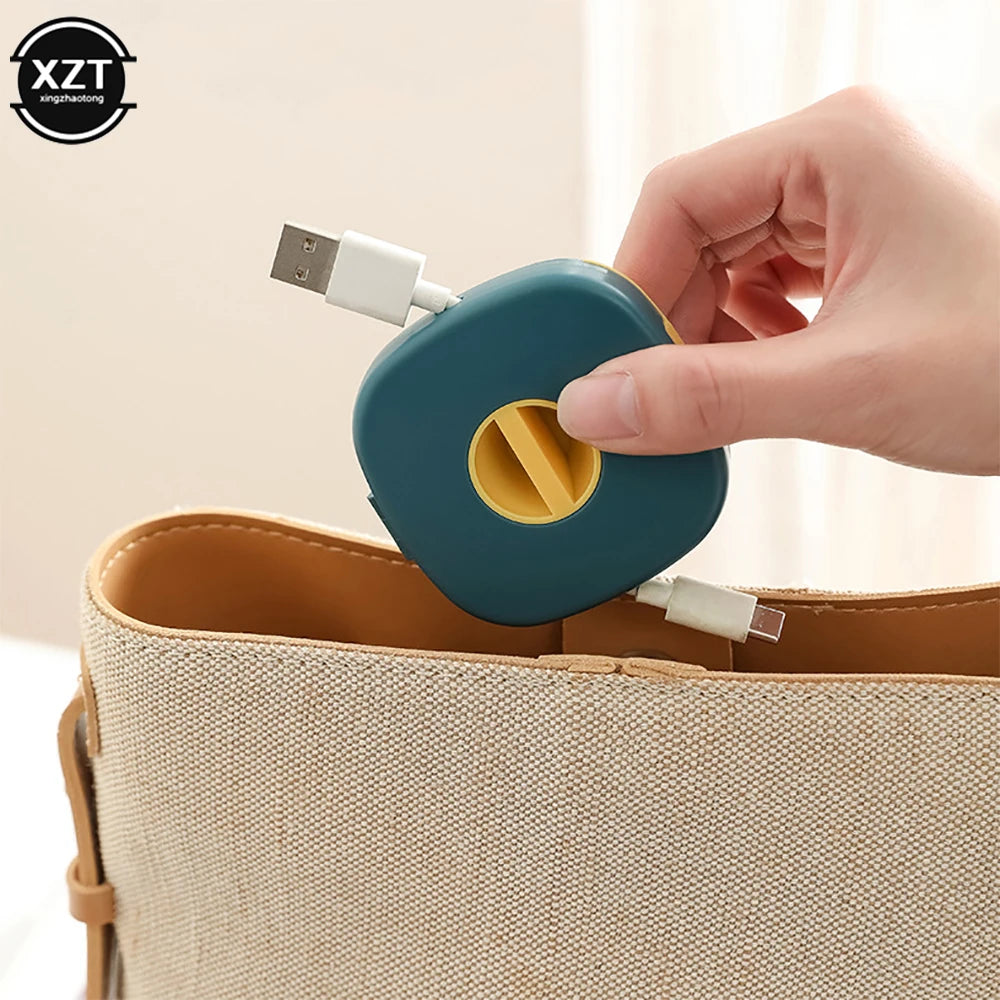 Rotating Cable Organizer & Winder Box – Portable Wire & Cord Storage with Phone Holder
