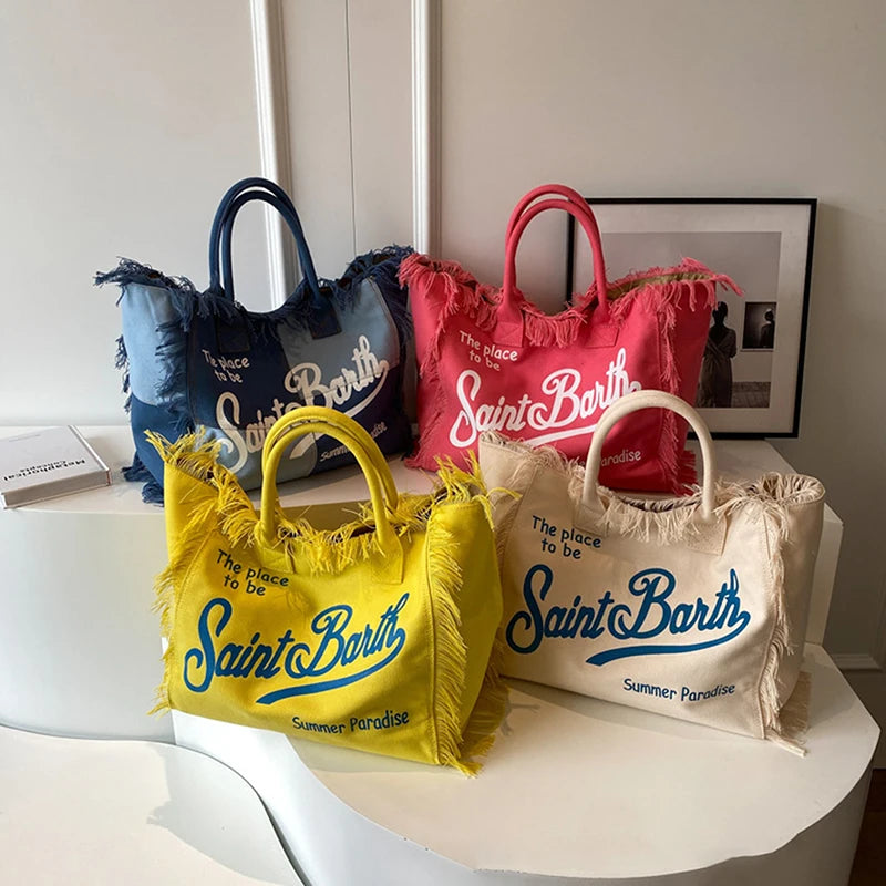 Women’s Denim Printed Beach Bag