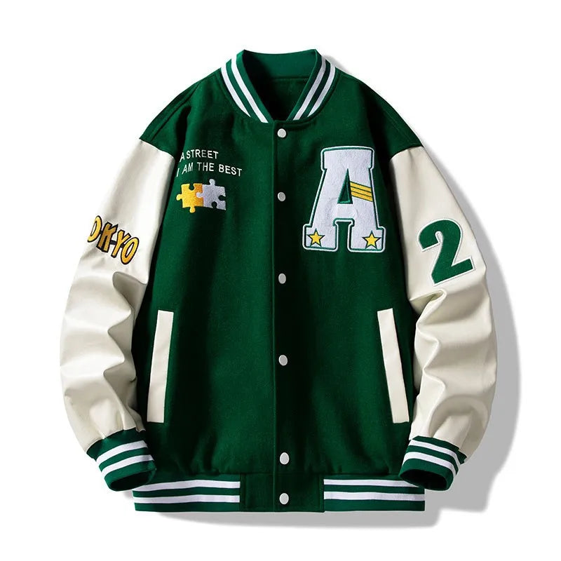 Men’s Embroidered Baseball Jacket – American Retro Brown Varsity Jacket | Fashion Autumn School Uniform Couple Jacket