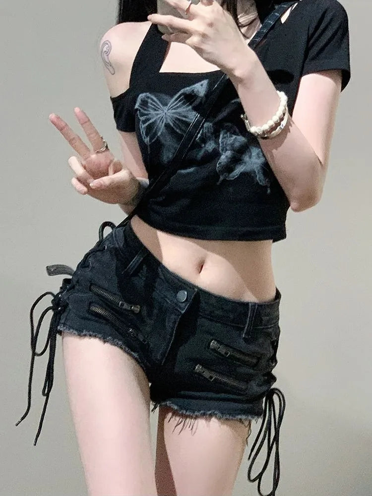 Summer Black Butterfly Print Couples T-shirts