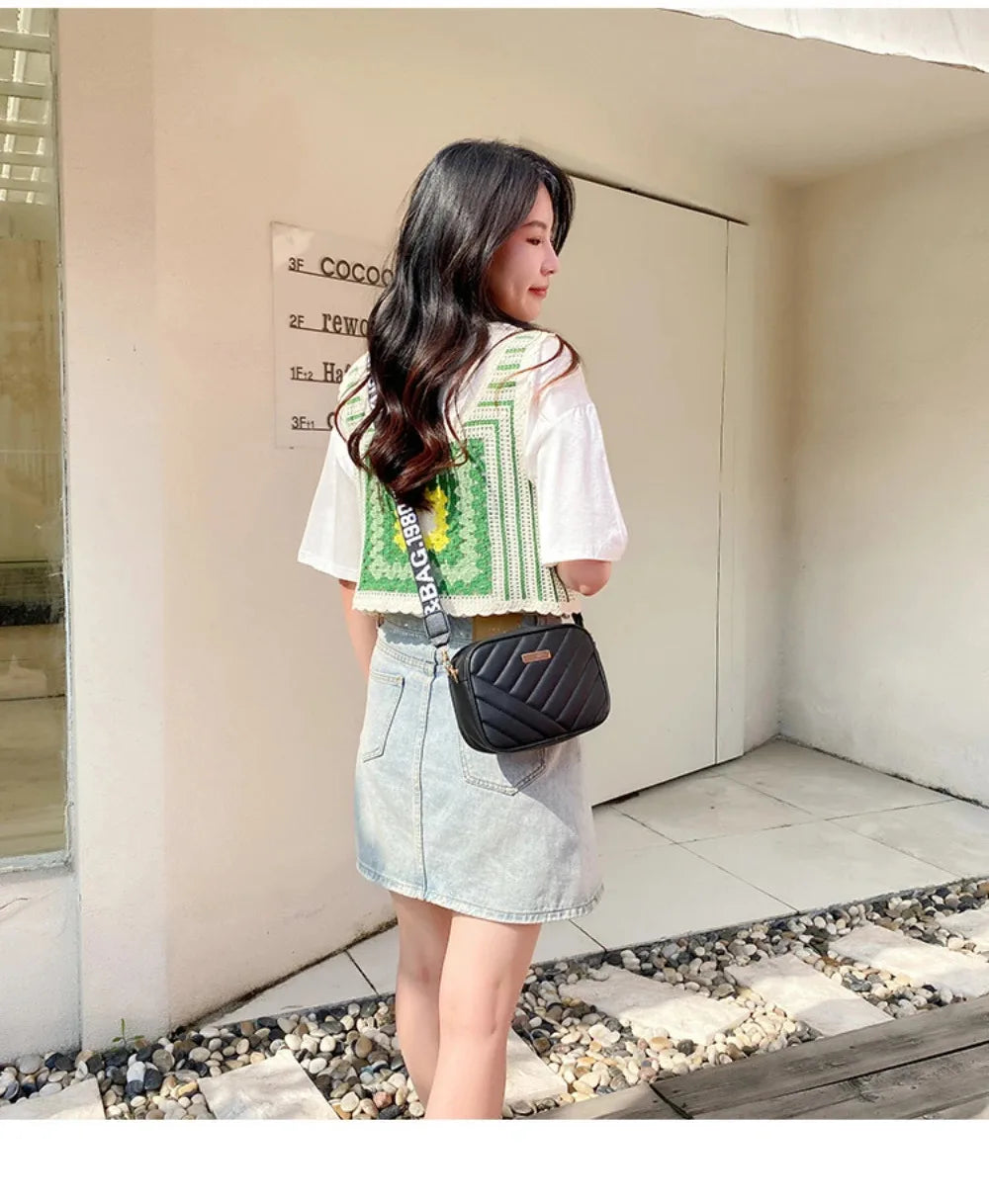 High quality women's PU rolling strip camera bag