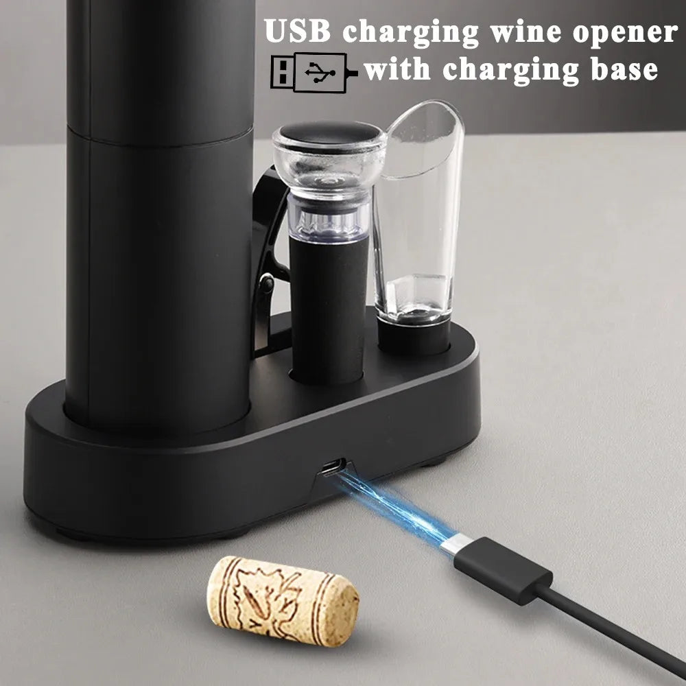 Electric Wine Bottle Opener Automatic Rechargeable Corkscrew with Charging Base – Kitchen Wine Accessories