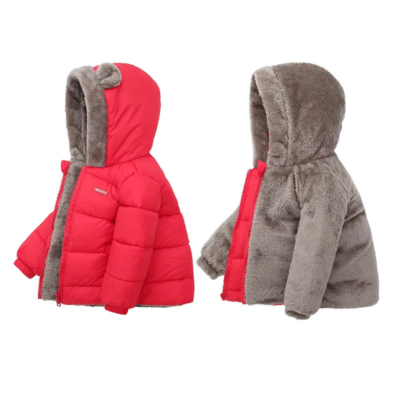 Kids Winter Thick Hooded Jacket – Boys & Girls Padded Fleece Warm Coat | Children’s Cotton Outerwear Cashmere Snowsuit