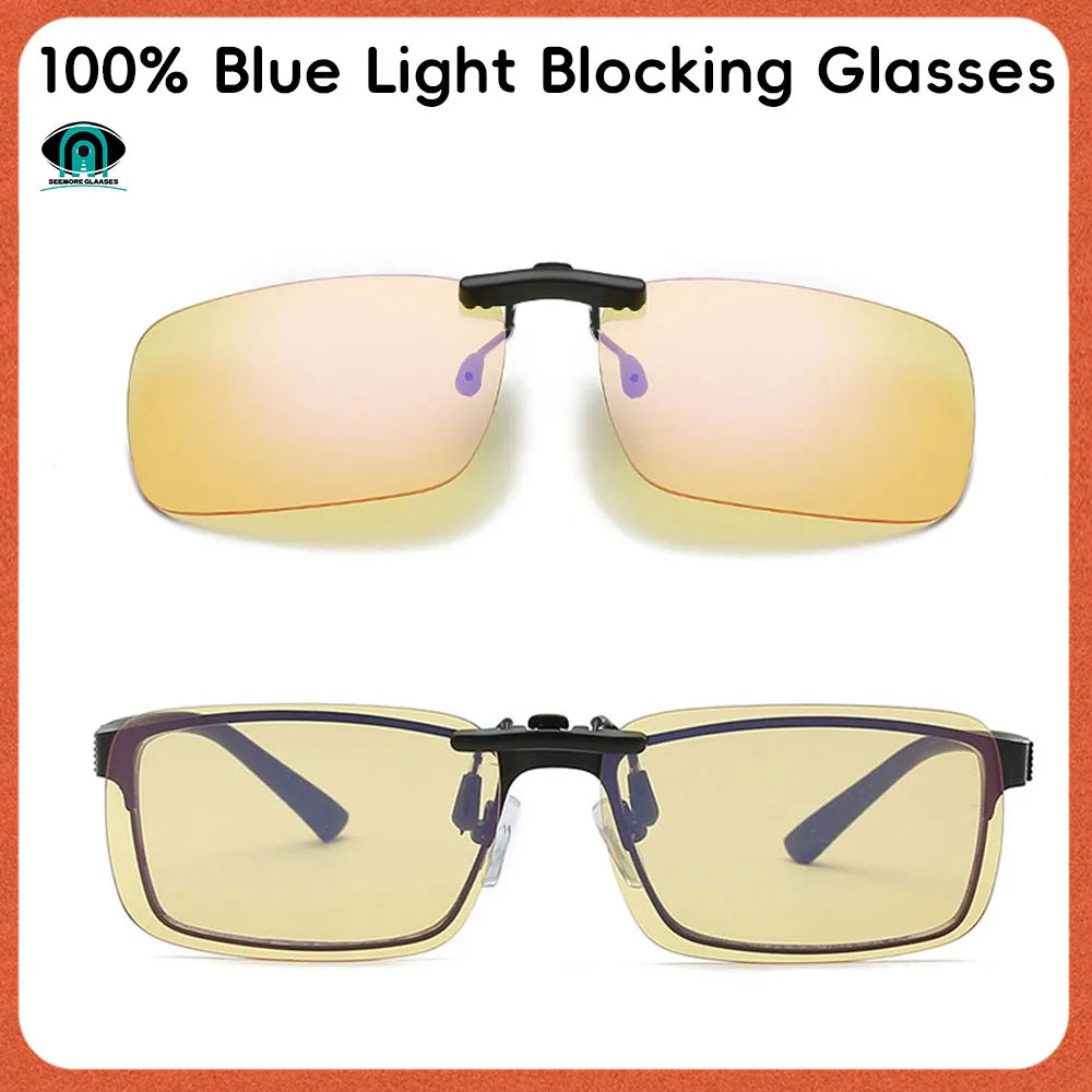 Clip-On Blue Light Blocking Glasses – 100% Red Lens Anti-Fatigue Detachable Filter for Gaming & Computer Use