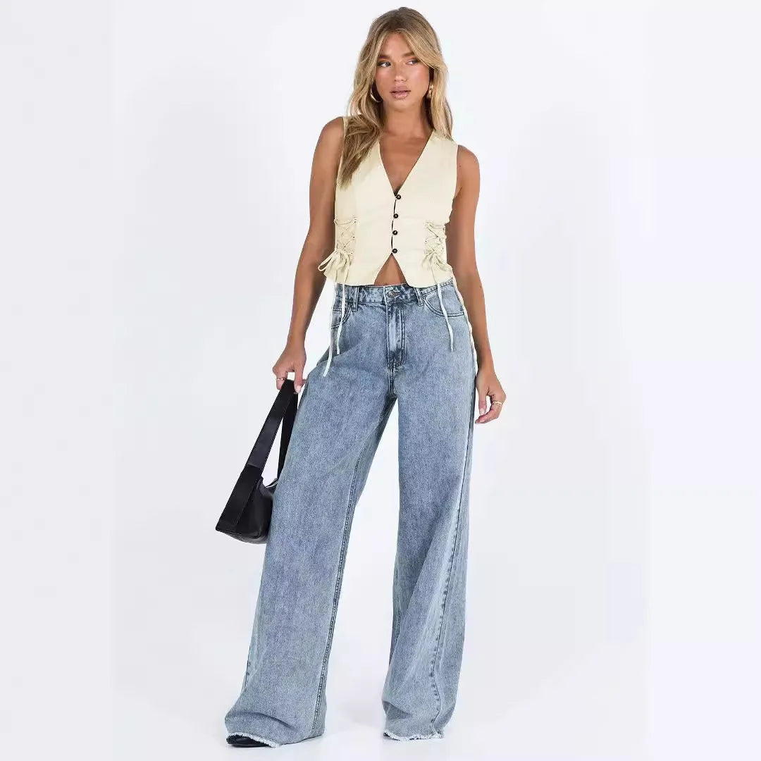 Korean-Style Casual Loose Wide-Leg Jeans for Women