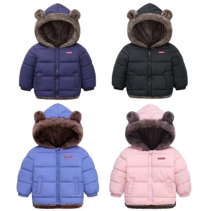 Kids Winter Thick Hooded Jacket – Boys & Girls Padded Fleece Warm Coat | Children’s Cotton Outerwear Cashmere Snowsuit