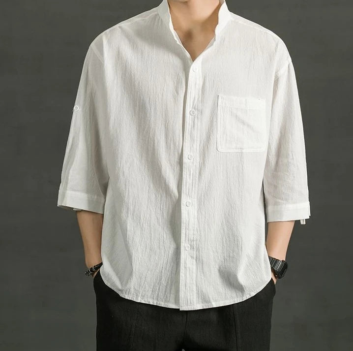 White Linen Cotton Half Sleeve Men’s Shirt