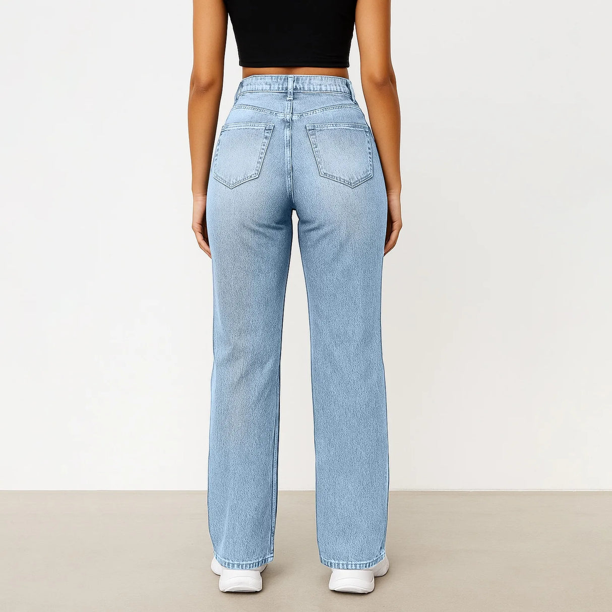 Wide-Leg Jeans for Women – Light Blue High-Waisted Loose-Fit Trousers | Simple Design Fashion Denim for Daily Wear
