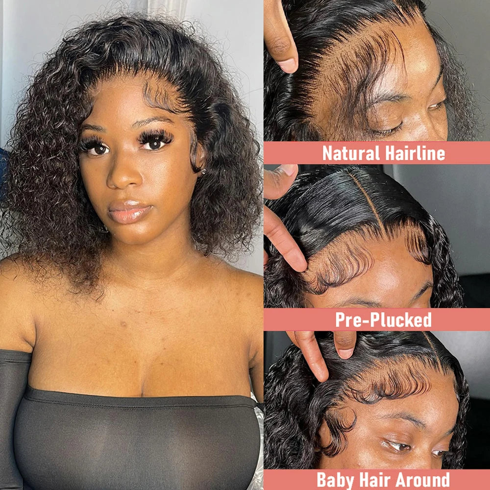 Brazilian Water Curly Bob Wig – 250 Density Glueless Human Hair Deep Wave Wig with HD 13x4/13x6 Transparent Lace Front