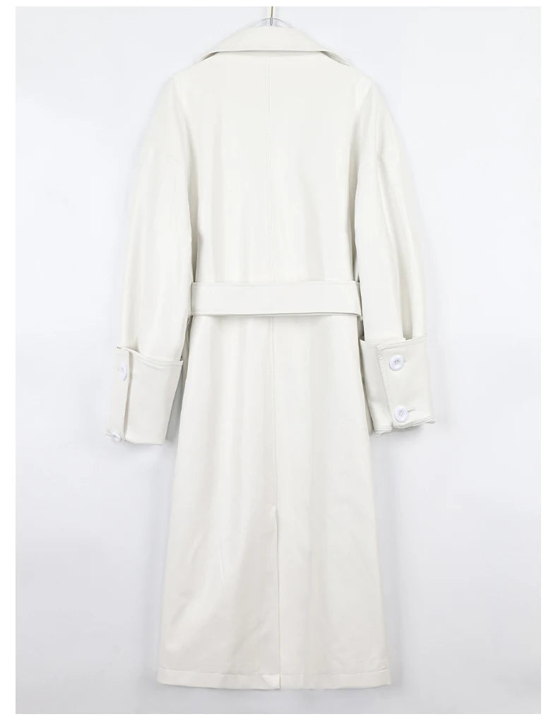 Lautaro Long Leather Trench Coat – Oversized Fall Streetwear for Women