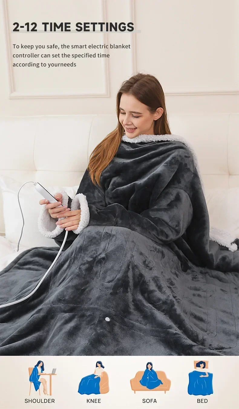 Wearable Heated Blanket with Sleeves – 8-Heat Levels, Flannel, 127x177CM