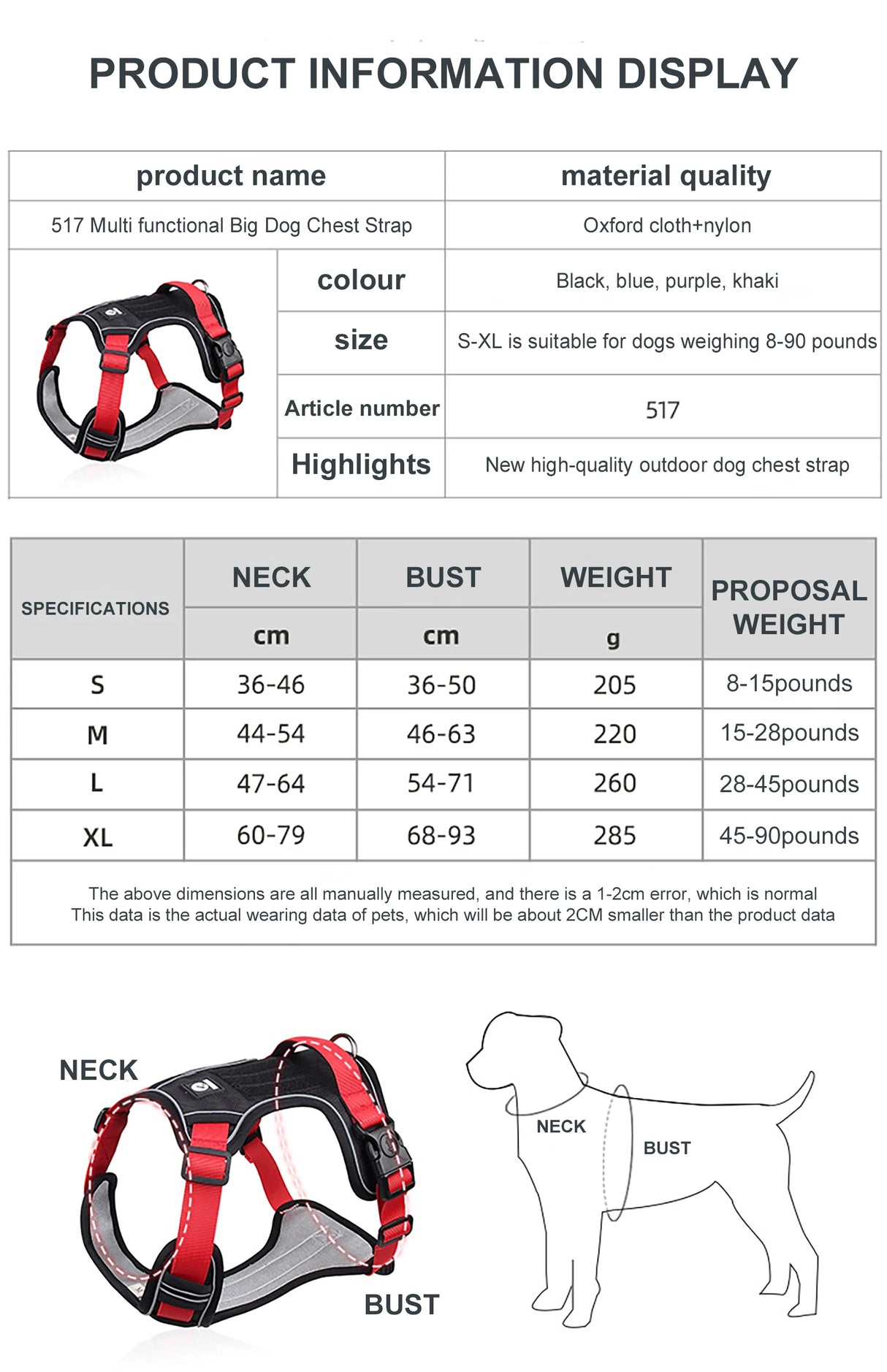 Tactical Reflective Dog Harness – 1680D Waterproof Vest for Medium & Large Dogs