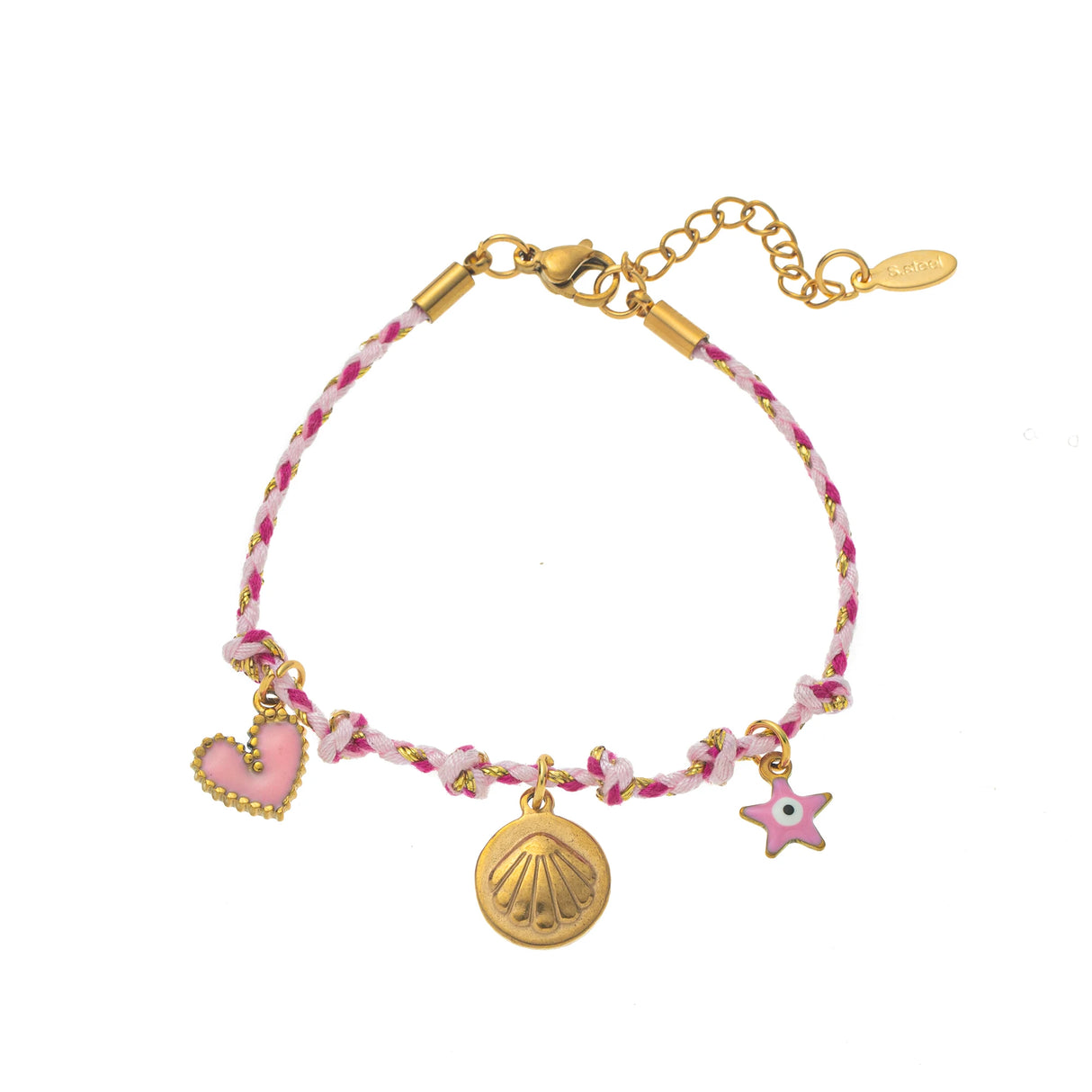 Gold-Plated, Handmade, Colorful, Braided Bracelet with Multiple Pendants