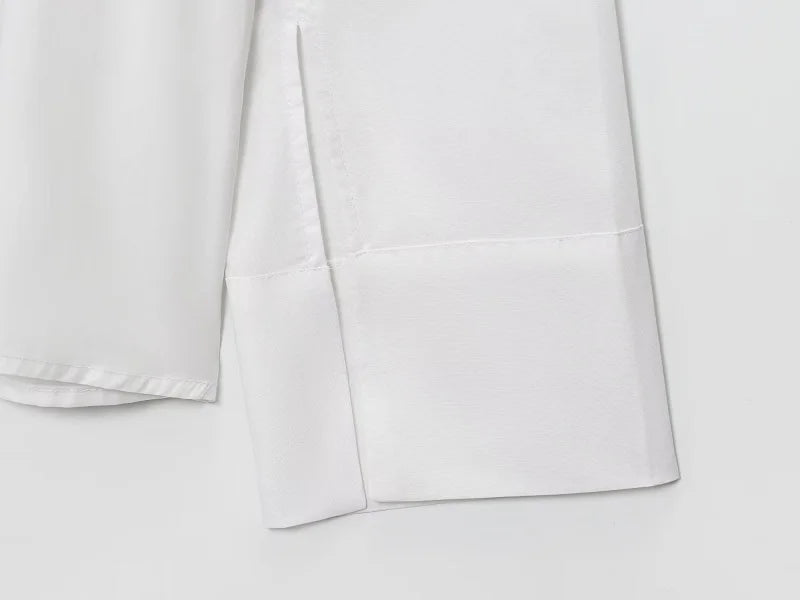 MUJER Women’s White Embroidered Button-Up Long Sleeve Summer Shirt