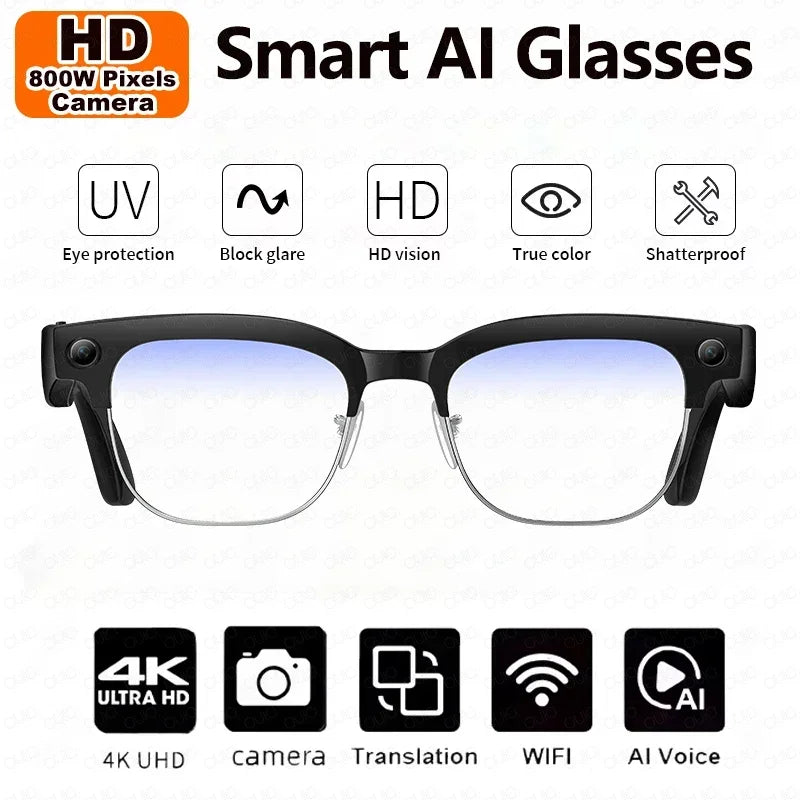 AI Smart Glasses with Translation, 4K Camera, Object Recognition & Bluetooth
