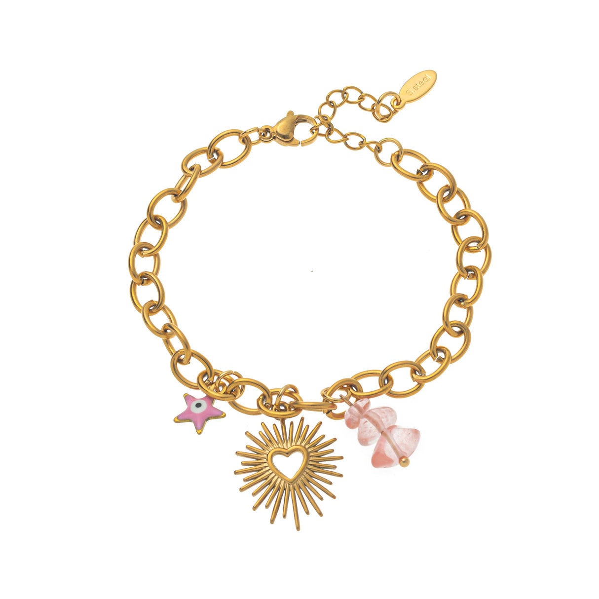 Gold-Plated, Handmade, Colorful, Braided Bracelet with Multiple Pendants