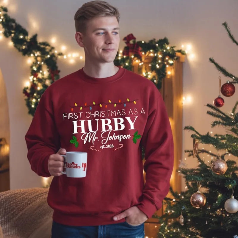 Custom “Our First Christmas as Mr & Mrs” Sweater – Hubby & Wifey Matching Sweatshirts | Newlywed Couple Christmas Gift
