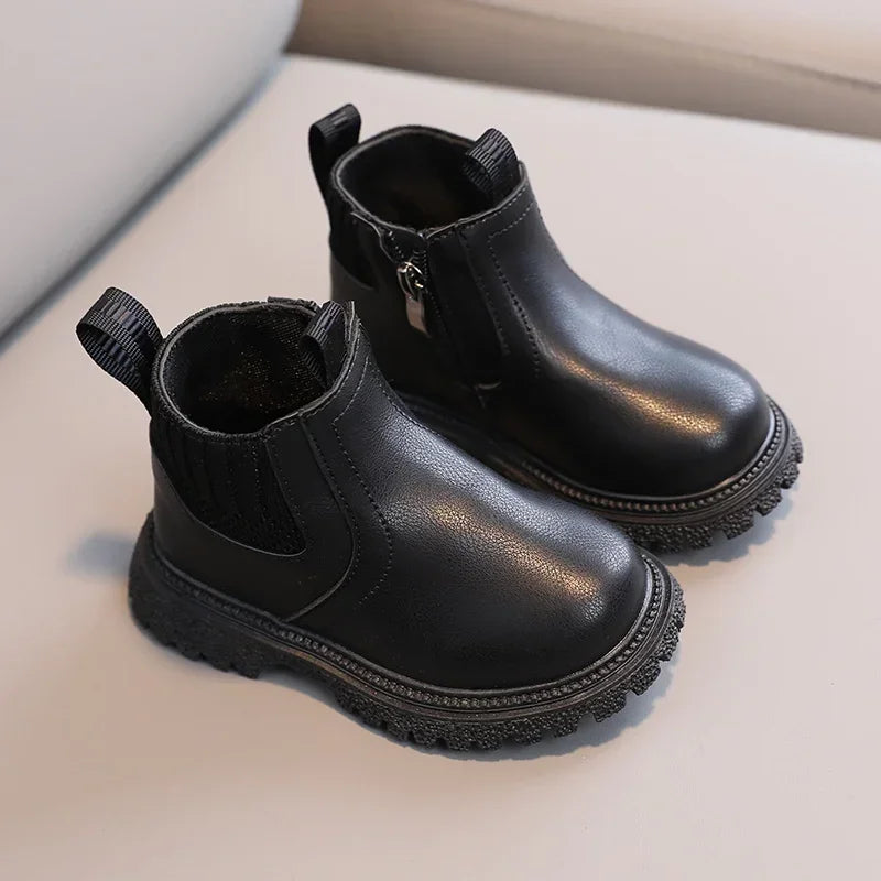 Kids Winter Leather Short Boots