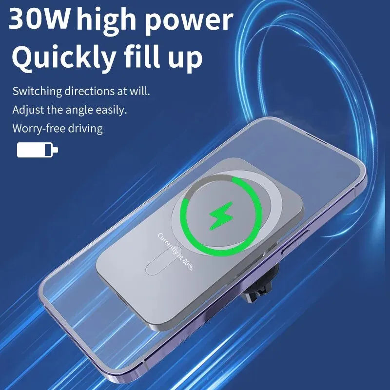 Car Phone Holder 30W Magnetic Wireless Charger for iPhone