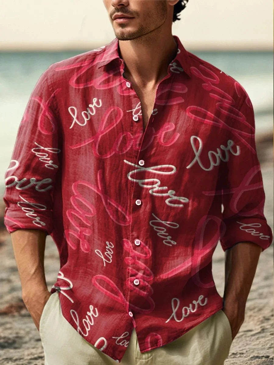 Men’s Fashion Artistic Printed Linen Shirt